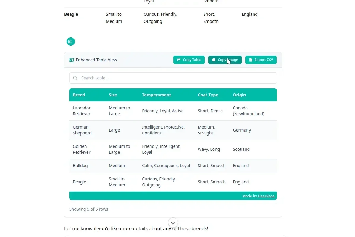 Table to Image Export Feature