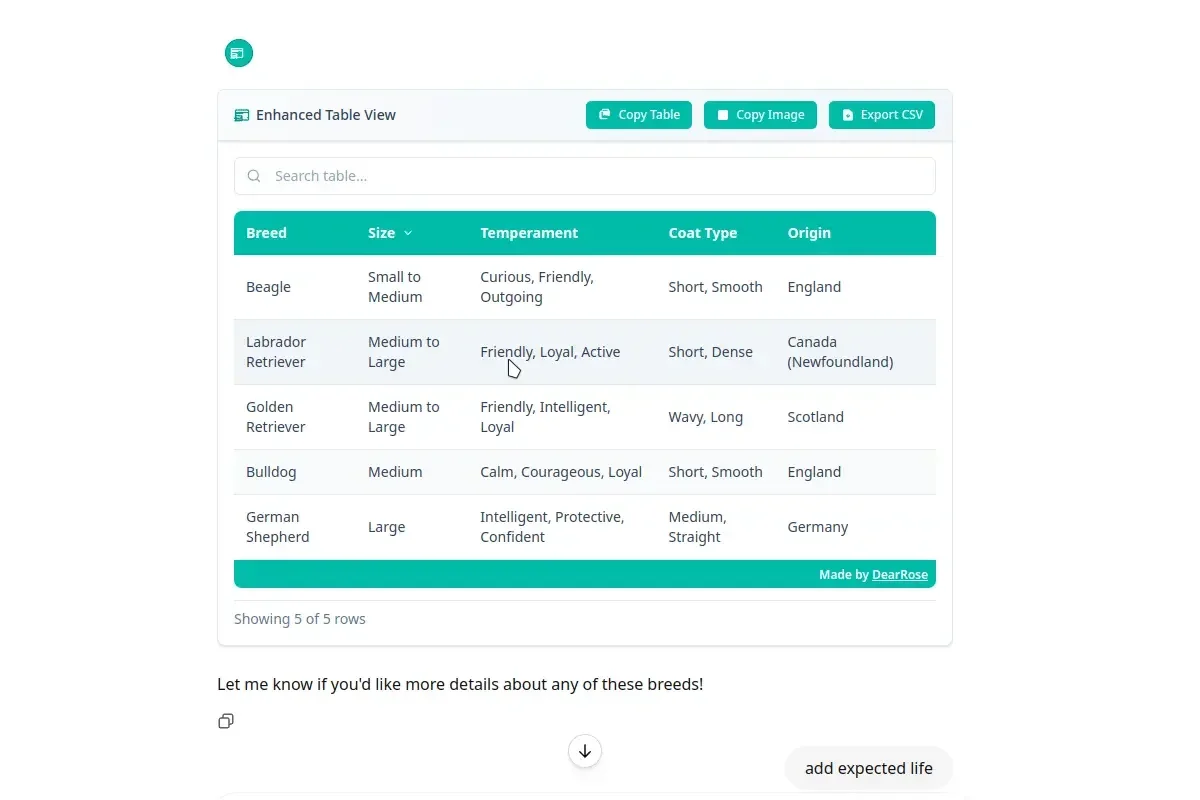 Table Range Selection Feature